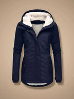 Navy Blue Women's Waterproof Winter Jacket with Cozy Fleece-Lined Hood & Side Pockets — Gwen