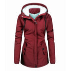 Red Women's Waterproof Winter Jacket with Cozy Fleece-Lined Hood & Side Pockets