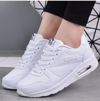 White Women's Lace-Up Athletic Sneakers — Diana Faux Leather Cushioned Sole