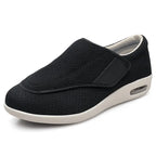 Black Wide Fit Mesh Walking Shoes — Stella Adjustable Orthopedic Comfort - Front Quarter Studio