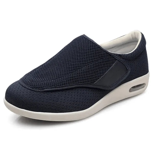 Blue Wide Fit Mesh Walking Shoes — Stella Adjustable Orthopedic Comfort - Angle Studio