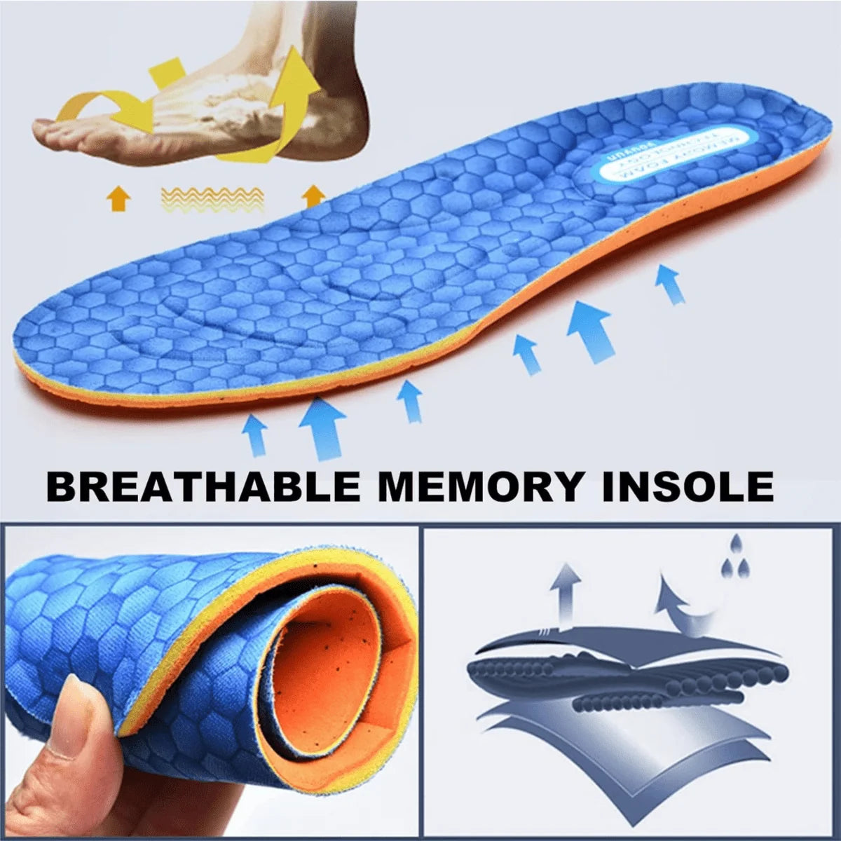 Blue Wide Fit Mesh Walking Shoes — Stella Adjustable Orthopedic Comfort - Insole Closeup