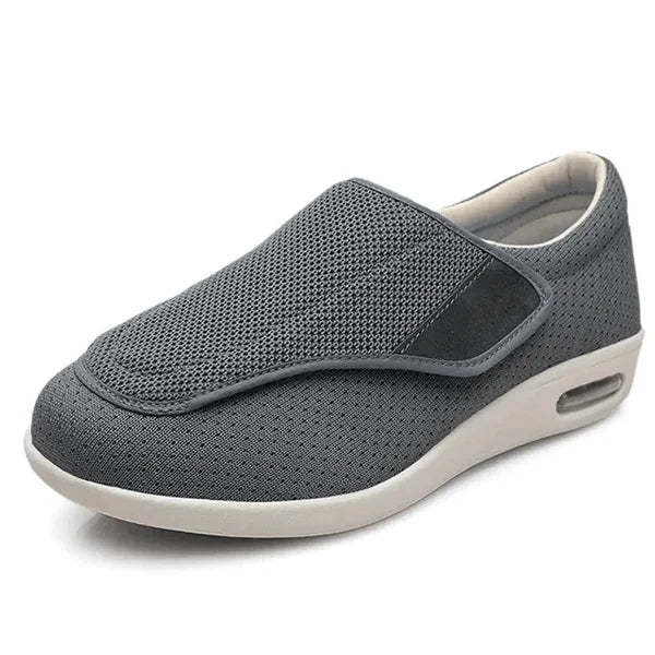 Gray Wide Fit Mesh Walking Shoes — Stella Adjustable Orthopedic Comfort - Side Quarter Studio