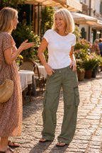 Women's Wide-Leg Cargo Pants with Zip Pockets & Low-Rise Fit - Street Conversation