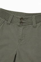 Women's Wide-Leg Cargo Pants with Zip Pockets & Low-Rise Fit - Waistband Button Detail