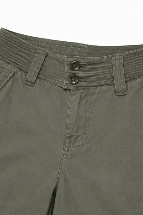 Women's Wide-Leg Cargo Pants with Zip Pockets & Low-Rise Fit - Waistband Button Detail