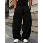 Black Men's Wide Leg Fleece Joggers with Drawstring Waist & Side Pockets