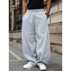 Light Grey Men's Wide Leg Fleece Joggers with Drawstring Waist & Side Pockets