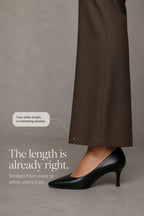 Women's Wide Leg Trousers with High-Waisted Button-Tab Waistband in Structured Polyester - Ankle Hem Detail
