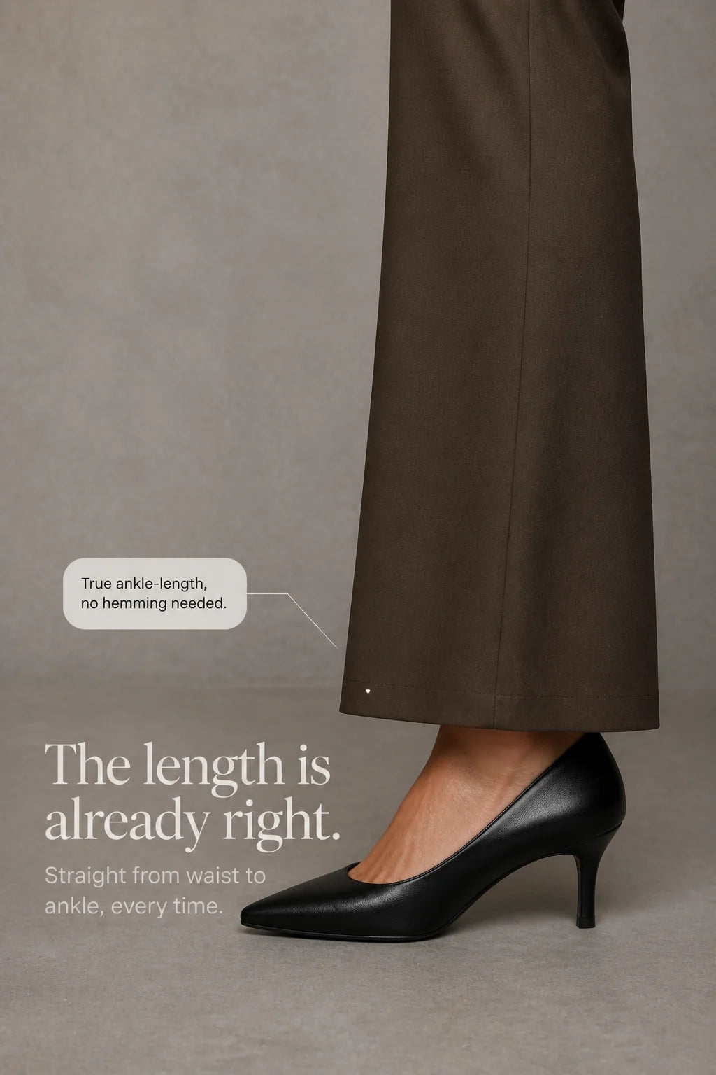 Women's Wide Leg Trousers with High-Waisted Button-Tab Waistband in Structured Polyester - Ankle Hem Detail