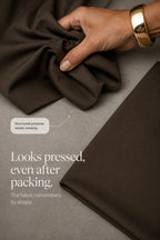 Women's Wide Leg Trousers with High-Waisted Button-Tab Waistband in Structured Polyester - Fabric Close Up