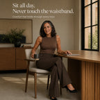 Women's Wide Leg Trousers with High-Waisted Button-Tab Waistband in Structured Polyester - Seated Office