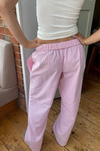 Pink Women's Cotton Lounge Pants with Elastic Waist & Wide-Leg Fit — Nadia - Back Full Standing
