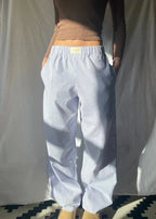 Purple Women's Cotton Lounge Pants with Elastic Waist & Wide-Leg Fit — Nadia - Back Full Studio Backdrop