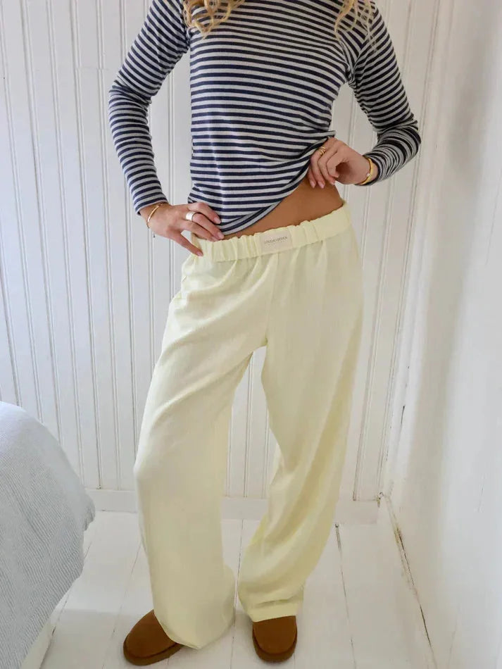 Yellow Women's Cotton Lounge Pants with Elastic Waist & Wide-Leg Fit