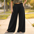 Women's Wide-Leg Pleated Palazzo Pants with High-Waisted Pockets