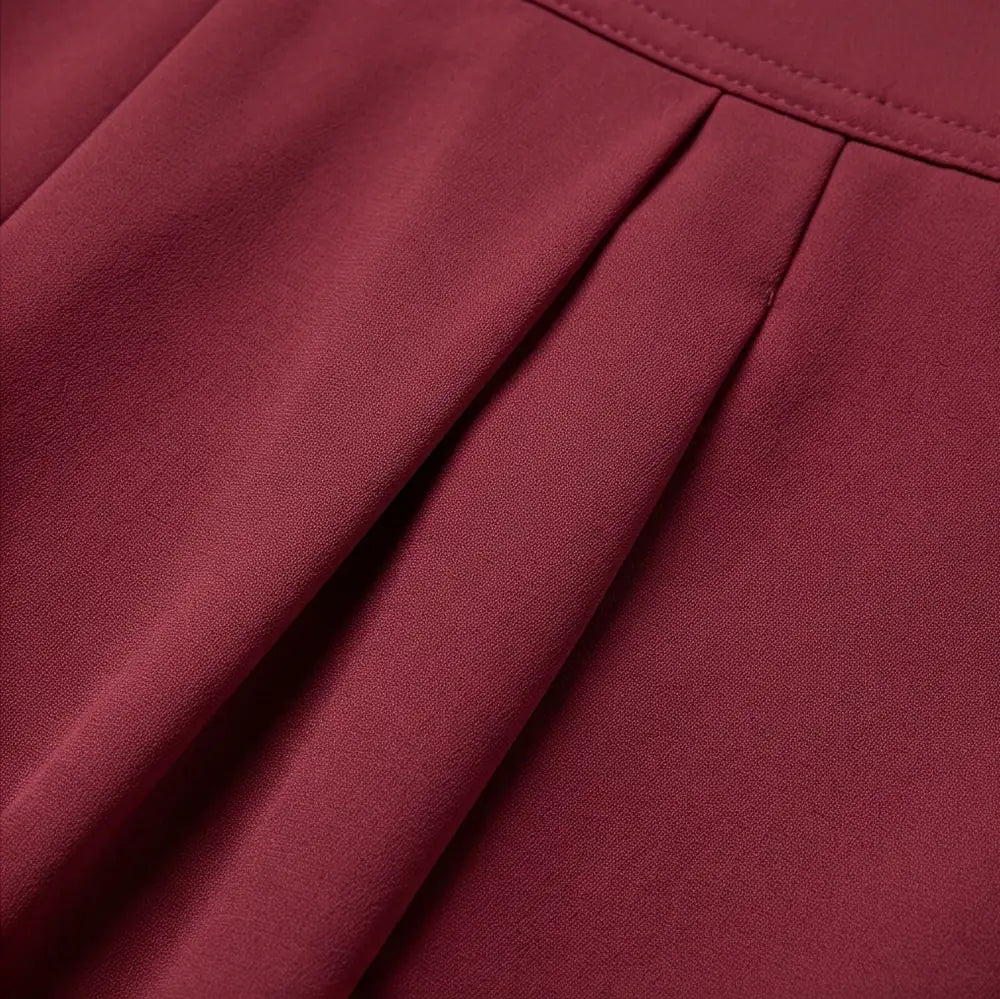 Women's Wide-Leg Pleated Palazzo Pants with High-Waisted Pockets - Fabric Pleat Closeup