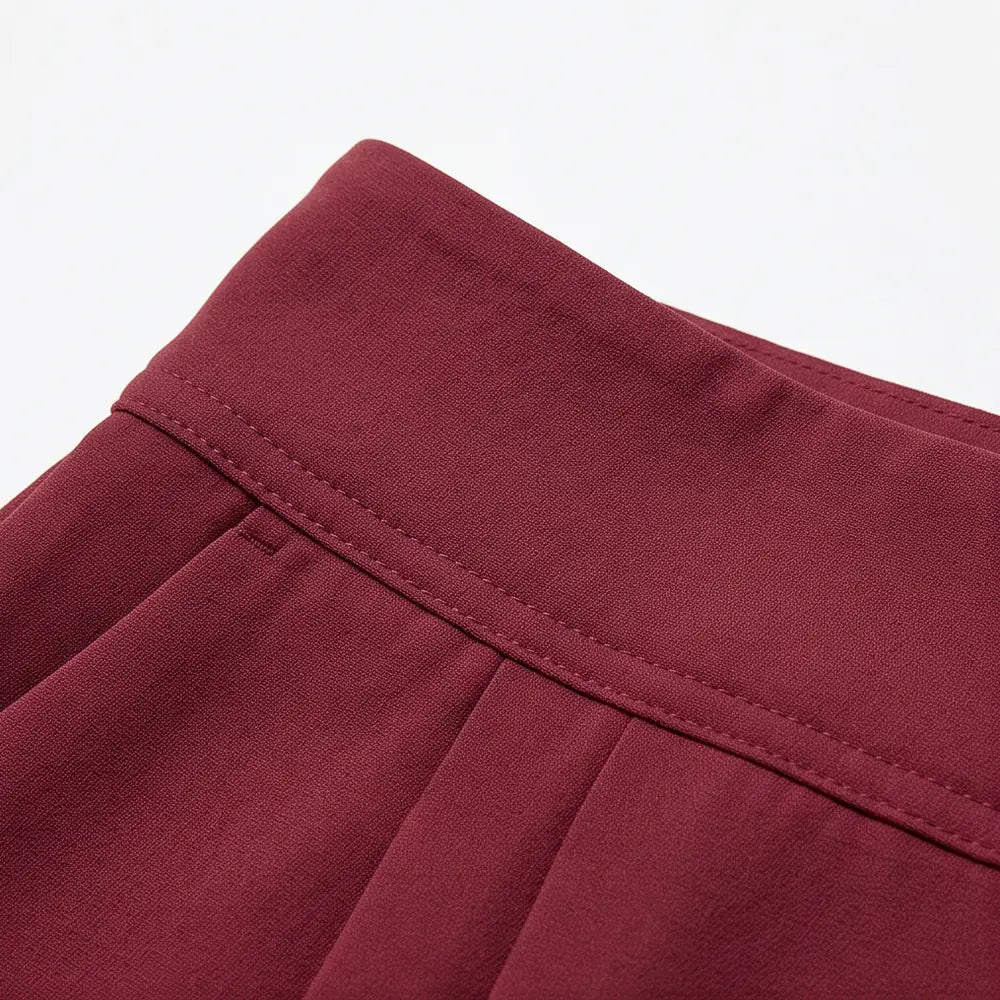 Women's Wide-Leg Pleated Palazzo Pants with High-Waisted Pockets - Fabric Seam Closeup