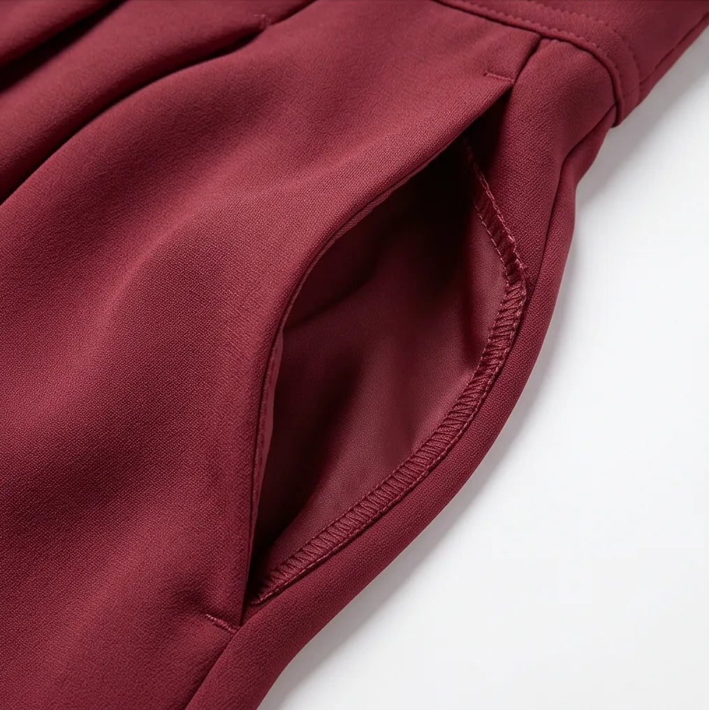 Women's Wide-Leg Pleated Palazzo Pants with High-Waisted Pockets - Pocket Opening Closeup