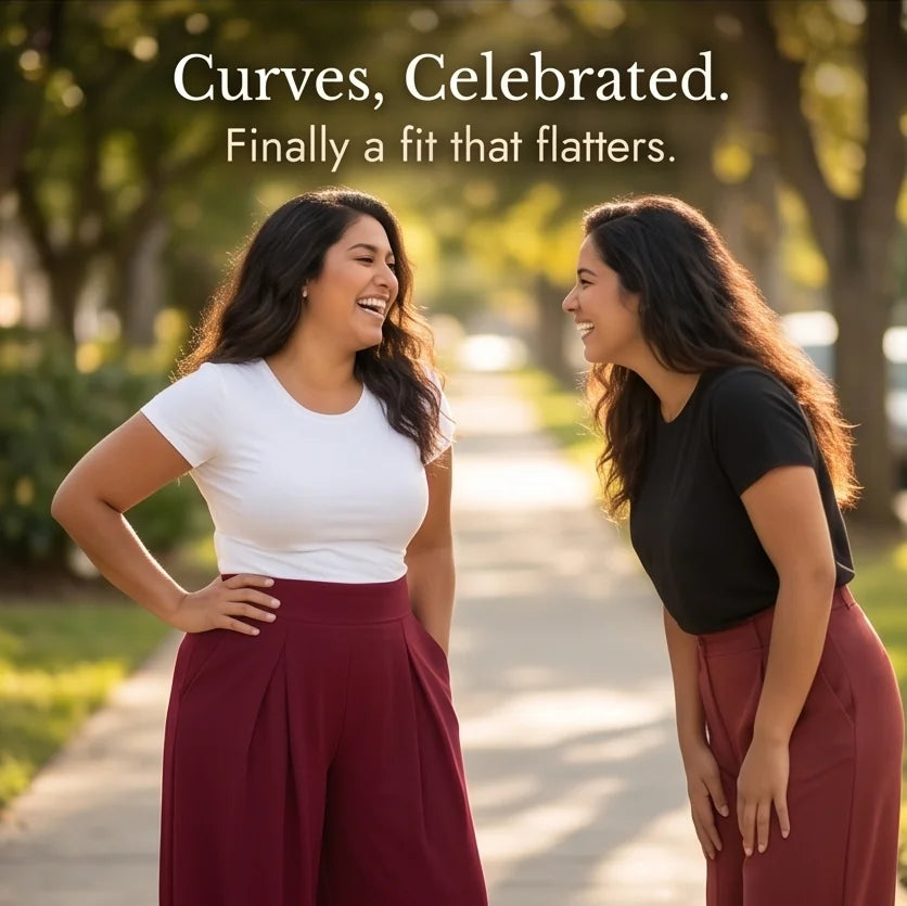 Women's Wide-Leg Pleated Palazzo Pants with High-Waisted Pockets - Two Models Side By Side
