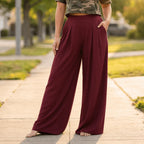 Women's Wide-Leg Pleated Palazzo Pants with High-Waisted Pockets