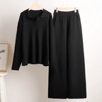 Black Women's Co-Ord Set with Relaxed Oversized Fit & Wide-Leg Pants — Melissa - Flat Lay