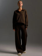 Black Women's Co-Ord Set with Relaxed Oversized Fit & Wide-Leg Pants — Melissa - Front Full Studio