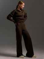 Women's Co-Ord Set with Relaxed Oversized Fit & Wide-Leg Pants - Side Pose Hand Hip