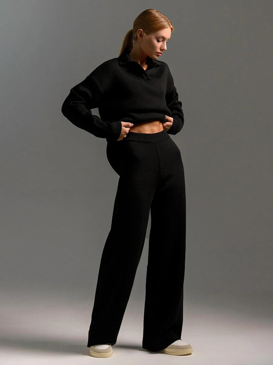 Black Women's Co-Ord Set with Relaxed Oversized Fit & Wide-Leg Pants