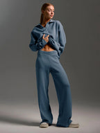 Blue Women's Co-Ord Set with Relaxed Oversized Fit & Wide-Leg Pants — Melissa