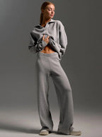 Mid Grey Women's Co-Ord Set with Relaxed Oversized Fit & Wide-Leg Pants