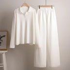 Women's Co-Ord Set with Relaxed Oversized Fit & Wide-Leg Pants - Flat Lay Folded