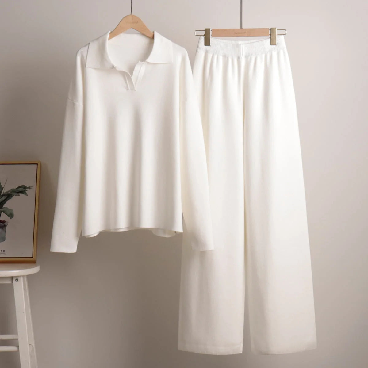 Women's Co-Ord Set with Relaxed Oversized Fit & Wide-Leg Pants - Flat Lay Folded