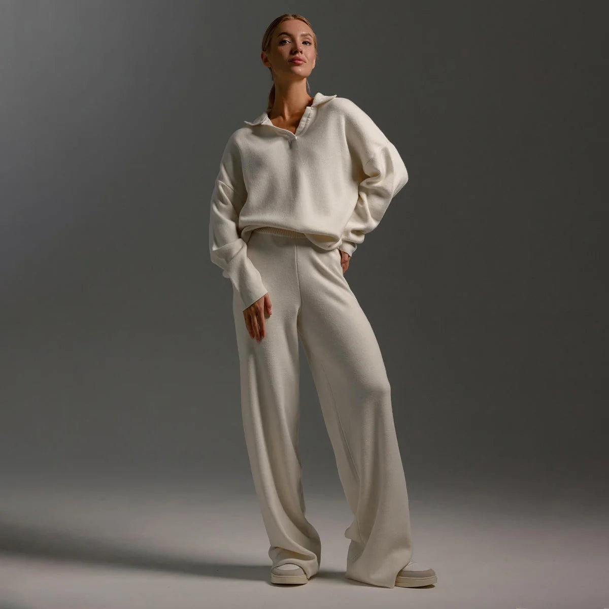 White Women's Co-Ord Set with Relaxed Oversized Fit & Wide-Leg Pants — Melissa