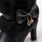 Women's Winter Ankle Boots with Faux Fur Trim & Platform Heel - Close Up Charm Detail