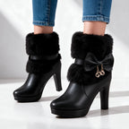Women's Winter Ankle Boots with Faux Fur Trim & Platform Heel