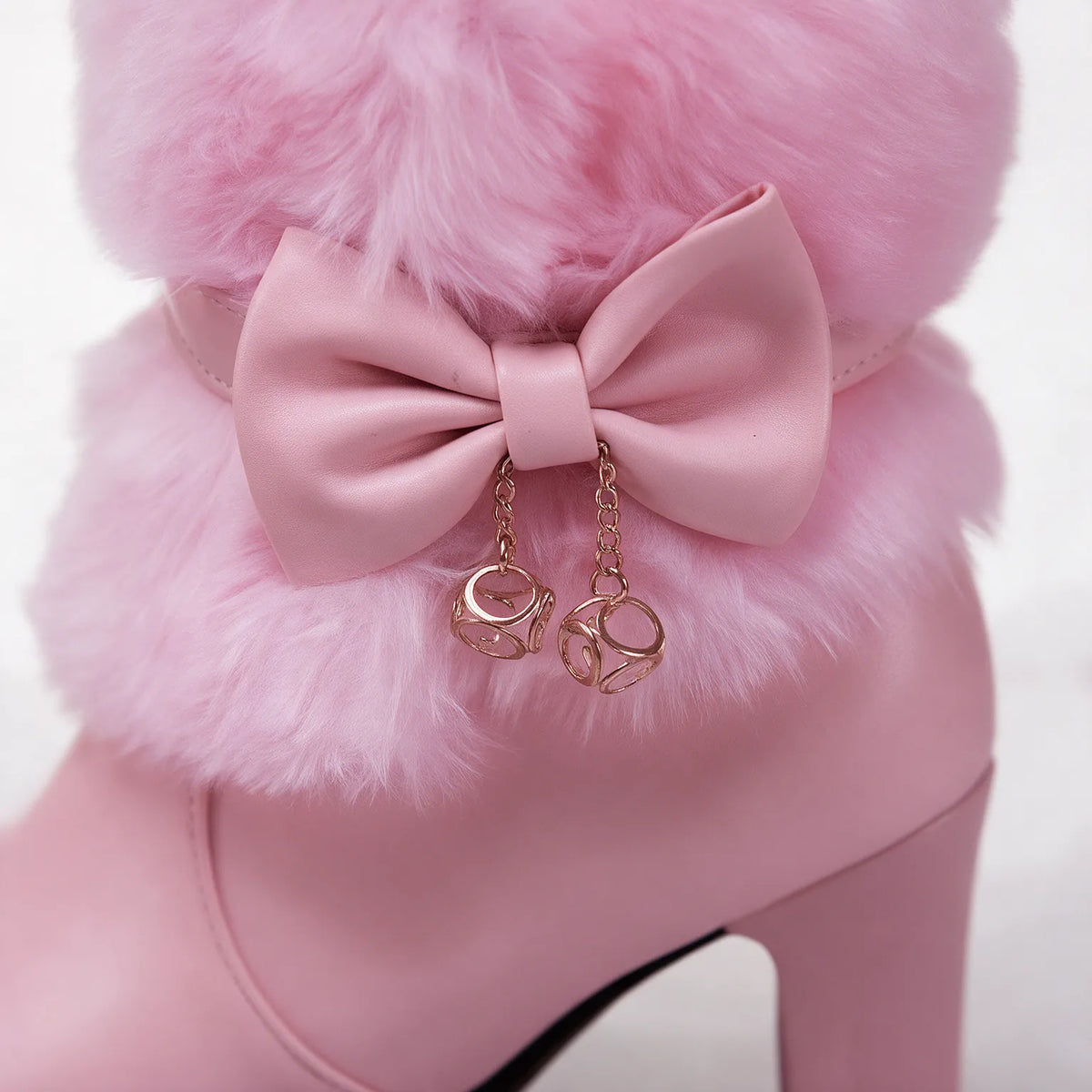 Women's Winter Ankle Boots with Faux Fur Trim & Platform Heel - Close Up Bow Charm