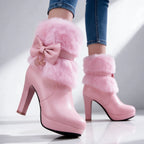 Women's Winter Ankle Boots with Faux Fur Trim & Platform Heel
