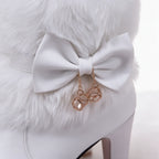 Women's Winter Ankle Boots with Faux Fur Trim & Platform Heel - Close Up Bow Detail