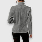 Women's Cable Knit Mock Neck Sweater with Button-Front Detail — Yasmin