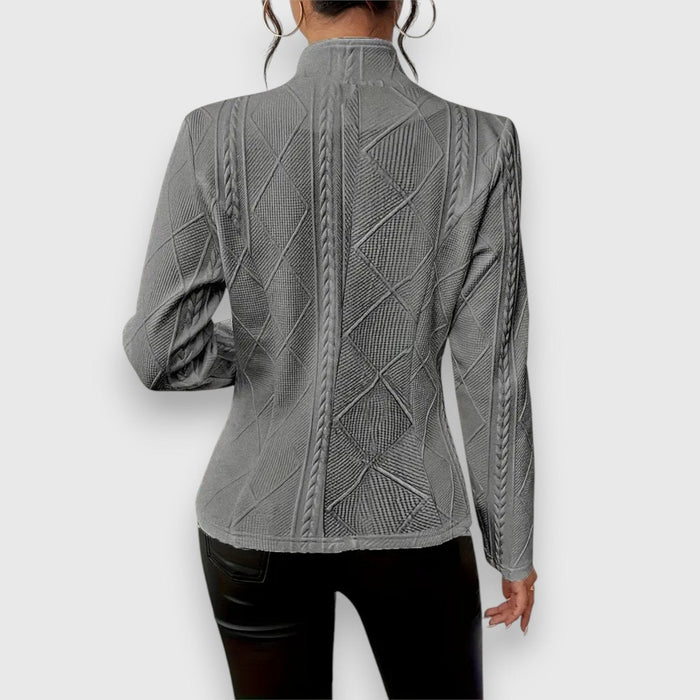 Women's Cable Knit Mock Neck Sweater with Button-Front Detail — Yasmin