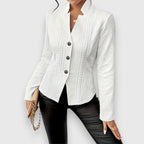 Women's Cable Knit Mock Neck Sweater with Button-Front Detail — Yasmin