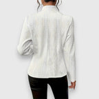 Women's Cable Knit Mock Neck Sweater with Button-Front Detail — Yasmin