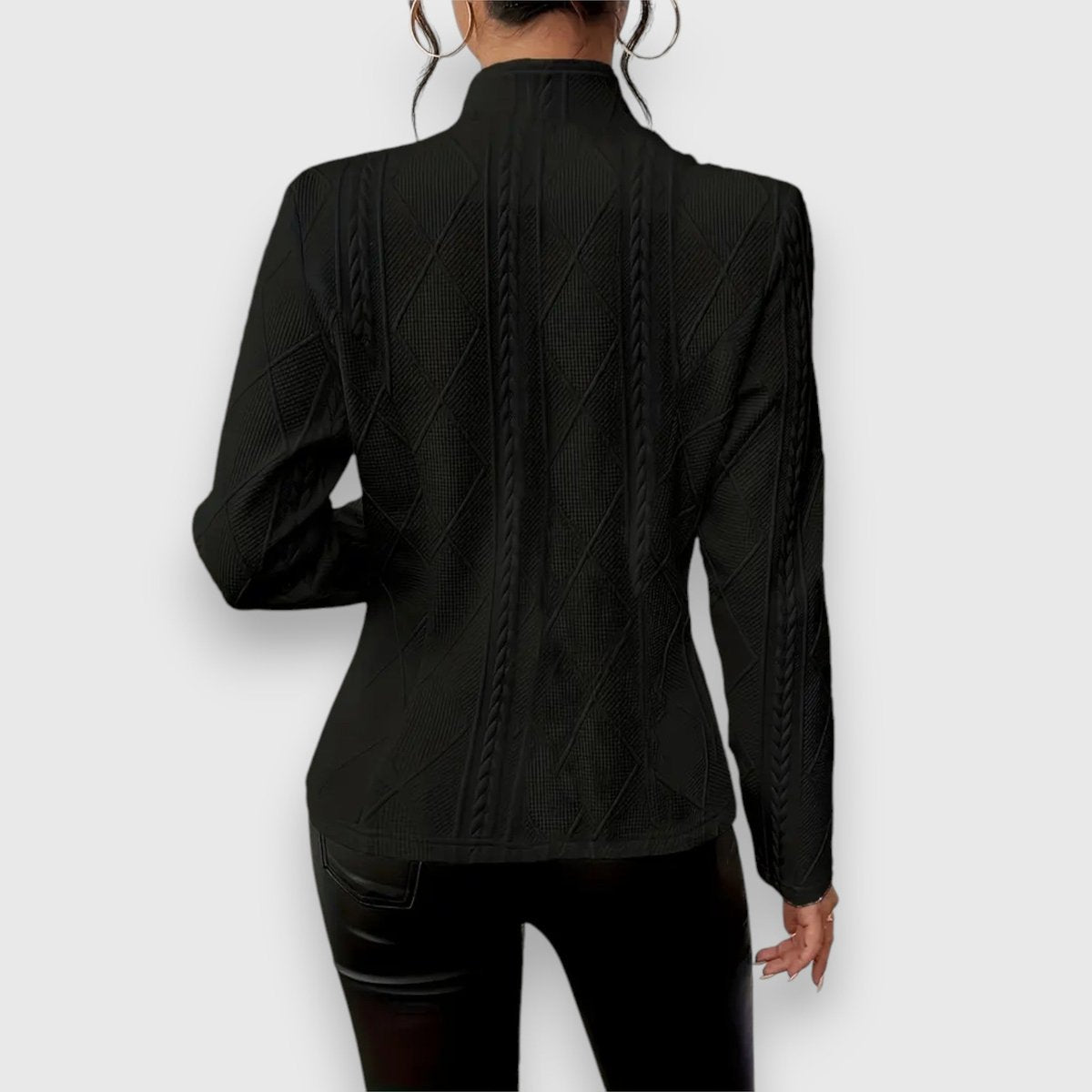 Women's Cable Knit Mock Neck Sweater with Button-Front Detail — Yasmin
