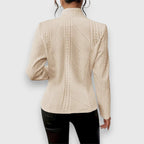 Women's Cable Knit Mock Neck Sweater with Button-Front Detail — Yasmin