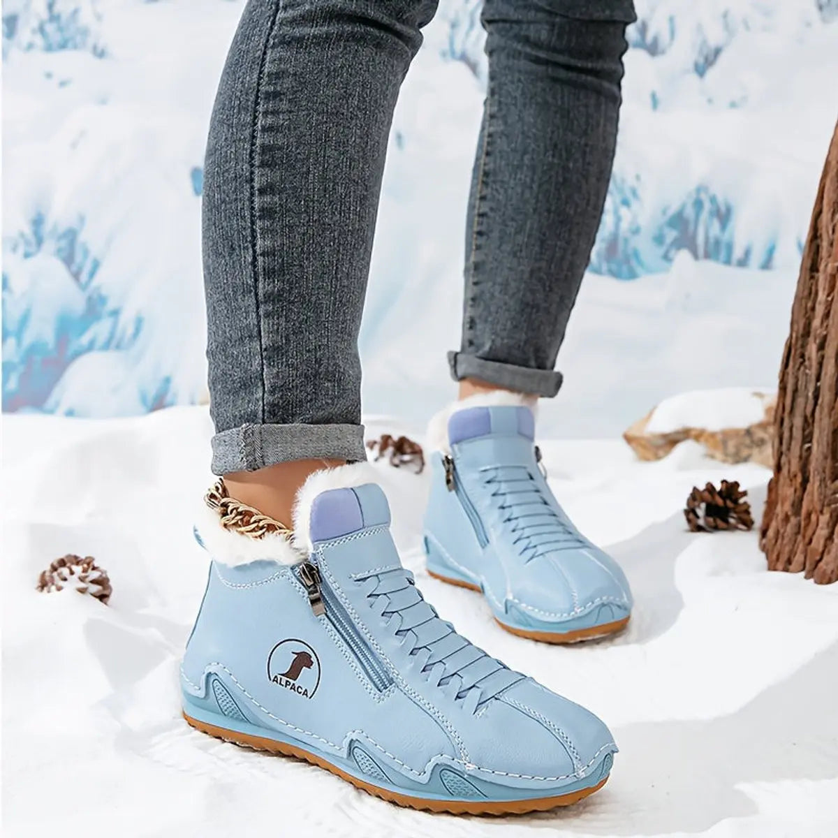 Women's Faux Fur Lined Winter Ankle Boots with Zip-Up Closure — Grace