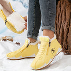 Yellow Women's Faux Fur Lined Winter Ankle Boots with Zip-Up Closure