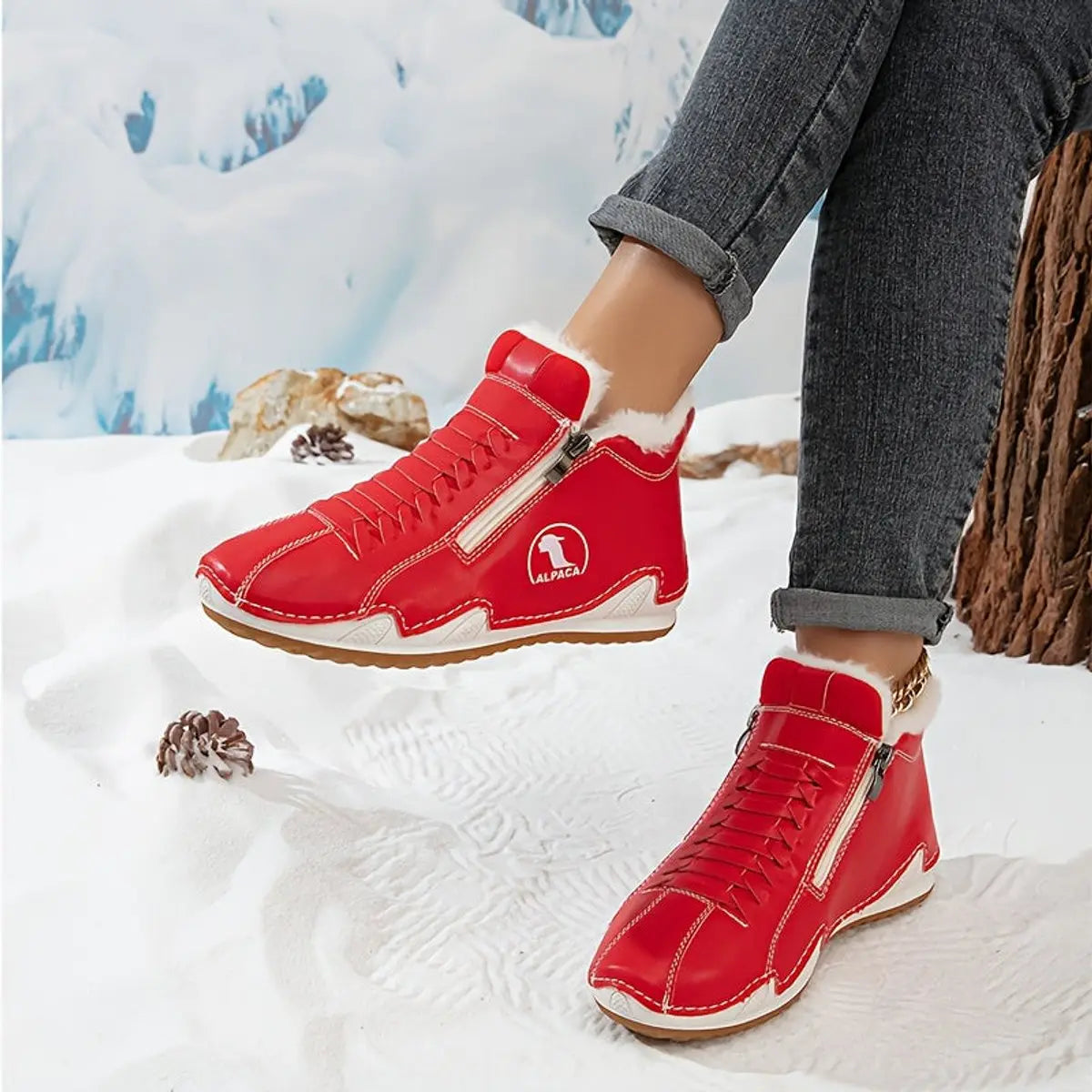 Women's Faux Fur Lined Winter Ankle Boots with Zip-Up Closure — Grace