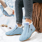 Blue Women's Faux Fur Lined Winter Ankle Boots with Zip-Up Closure