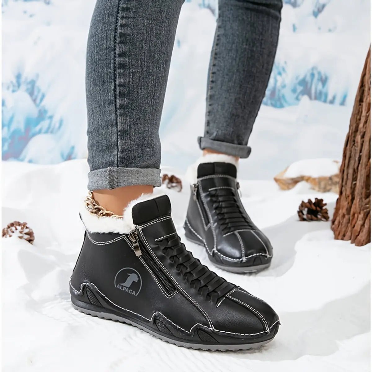 Women's Faux Fur Lined Winter Ankle Boots with Zip-Up Closure — Grace